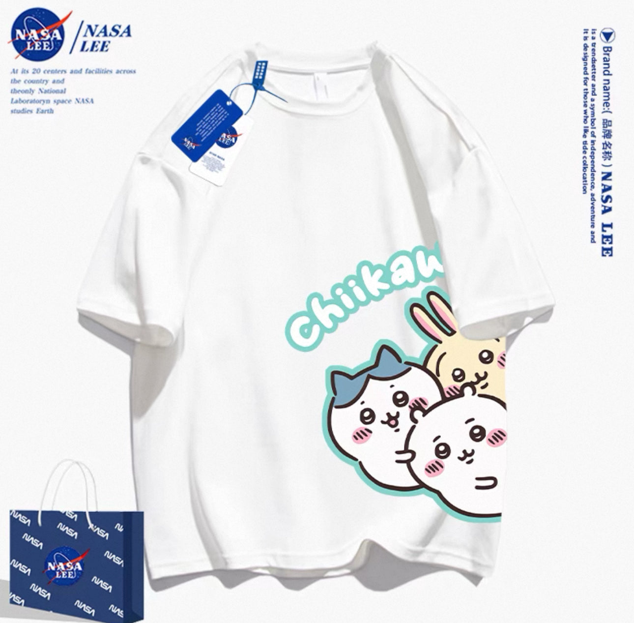 Japanese Cartoon ChiiKawa Casual Style T-Shirt Series | Chiikawa Hachiware Usagi Look at You Together - Kawaii Fashion Items