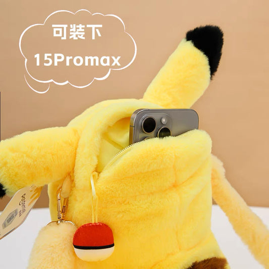 Japan Cartoon Pokemon Plush Backpack | Pikachu - Mascot Plush Doll Kawaii Decoration