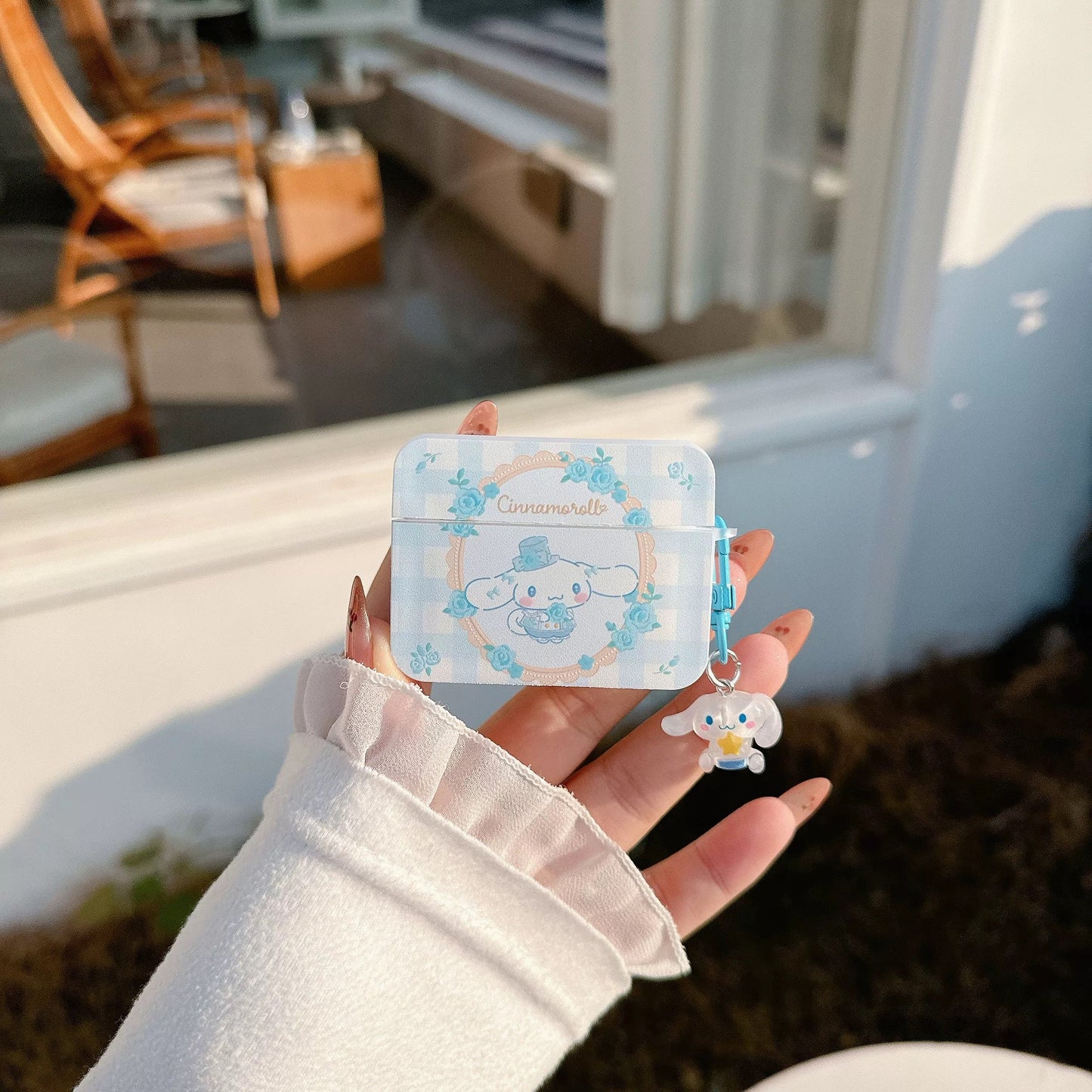 Japanese Cartoon Flower Lolita Style Hello Kitty My Melody Kuromi Cinnamoroll Pink Purple Blue with Keychain - AirPods AirPodsPro AirPods3 AirPods4 Case KawaiiGiftLand