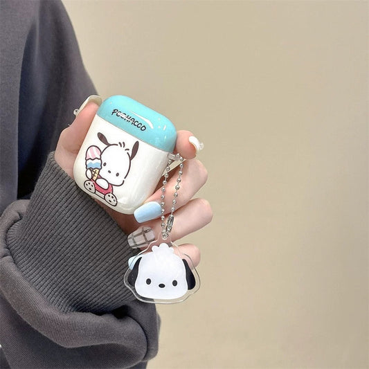 Japanese Cartoon Pochacco with Ice Cream Mint White with Keychain - AirPods AirPodsPro AirPods3 AirPods4 Case KawaiiGiftLand