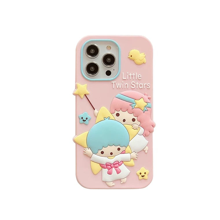 Big Little Twin Stars Pink Soft iPhone Case 11 12 13 14 15 Pro Promax KawaiiGiftLand