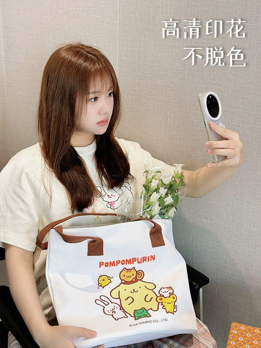 Japanese Cartoon Sanrio Big Canvas Tote Bag | Hello Kitty Kuromi Cinnamoroll Pompompurin Hangyodon - Kawaii Daily KawaiiGiftLand