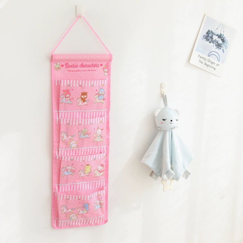 Japanese Cartoon Merry Go Round Wall Hanging Storage Caddy Bag | Hello Kitty My Melody Kuromi Little Twin Stars Cinnamoroll Sanrio Friends - Bedroom Girl Gift KawaiiGiftLand