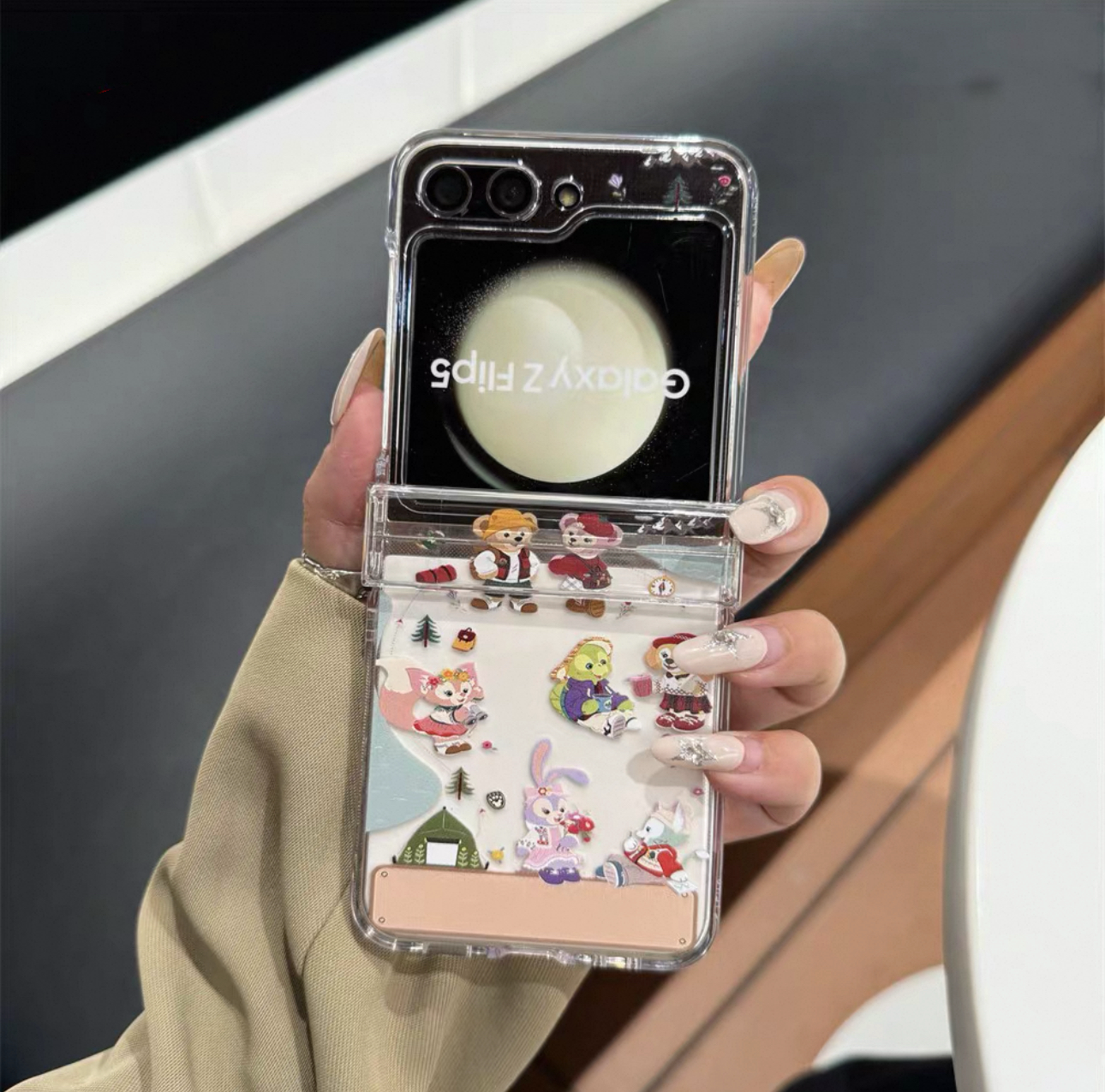 Cute Cartoon Case Cute Teddy Bear Rabbit Cat with friends | Hiking Camp - Phone Case Samsung Galaxy Z Flip 3 4 5 6 KawaiiGiftLand