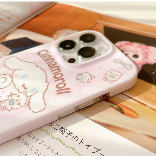 Japanese Cartoon Cinnamoroll with Teddy Pink Pastel Matt iPhone Case 12 13 14 Pro Promax KawaiiGiftLand
