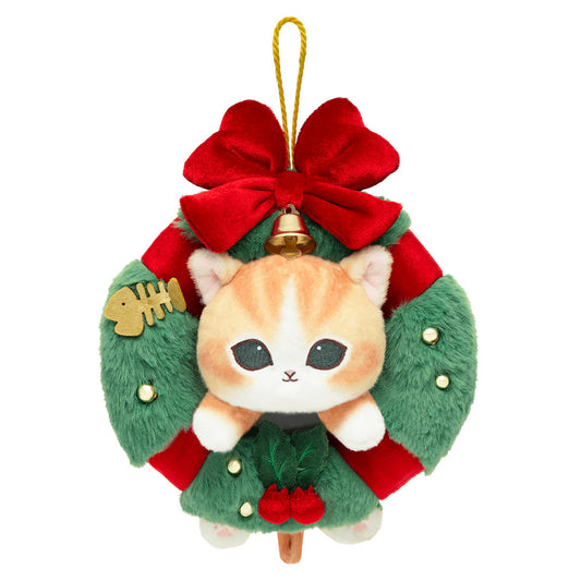 Japan Mofusand | Mofusand Cat In Christmas Wreath Plush Doll Keychain - Kawaii items Room Decoration Doll
