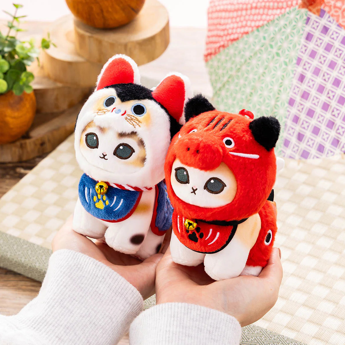 Japan Mofusand | Mofusand Cat Lucky Meow Akabeko & Inuhariko Plush Doll Keychain - Kawaii items Room Decoration Doll