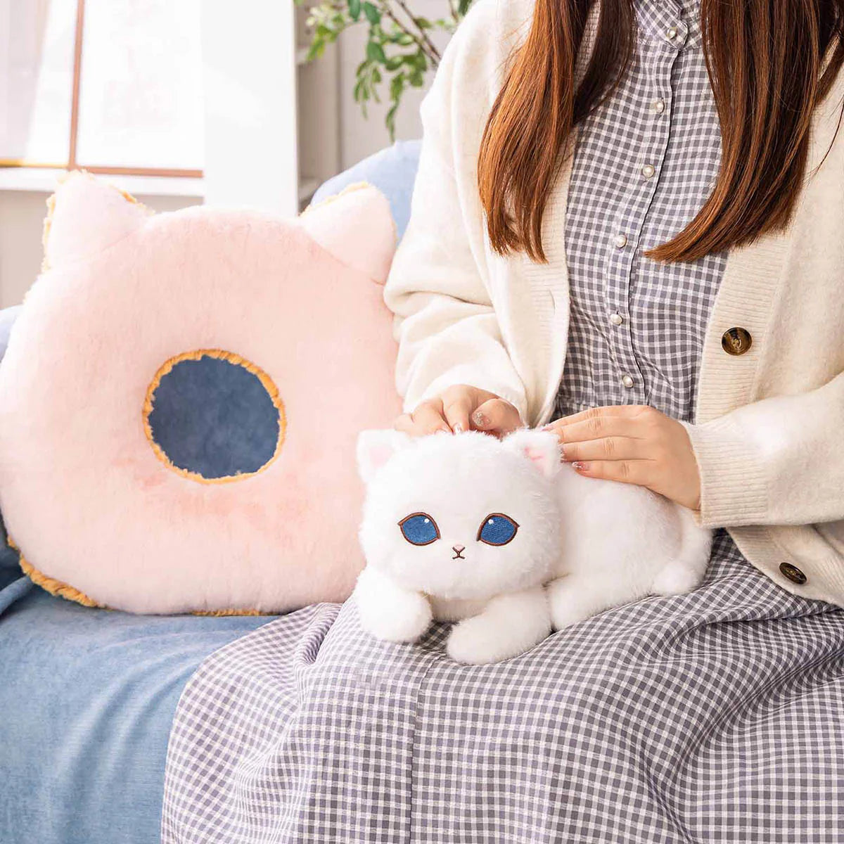 Japan Mofusand | Mofusand Cat White Cat on Donut Cushion Large Plush Doll - Kawaii items Room Decoration Doll