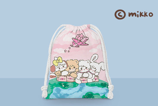 Mikko illustration Drawstring Pockets | Outing Bear Latte Dog Souffie Kitten Mousse Rabbit Cammy - 3 Size Tidy up Bag Kawaii Style KawaiiGiftLand