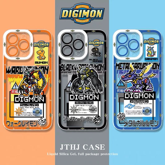 Anime Digimon Digital Monster Pixel Game Version | Black War Greymon Metal Garurumon Angewomon - iPhone Case PLUS SE2 XS XR X 11 12 13 14 15 16 16e 17 17e Pro Promax 12mini 13mini