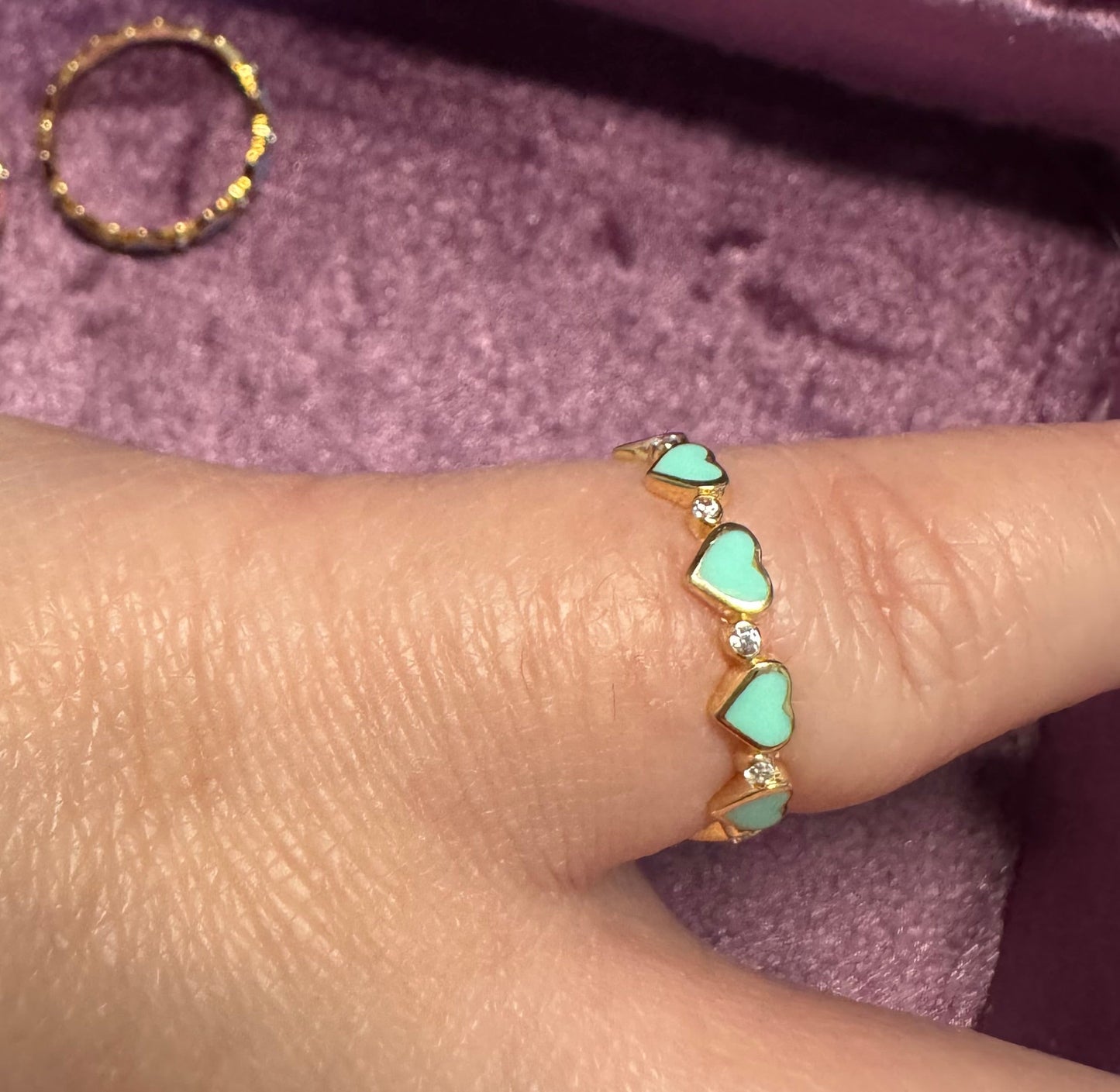 Lovely Design Pastel Macaron Heart with Crystal 925 Gilding Gold Ring with Ring Box - Kawaii Japan Style KawaiiGiftLand