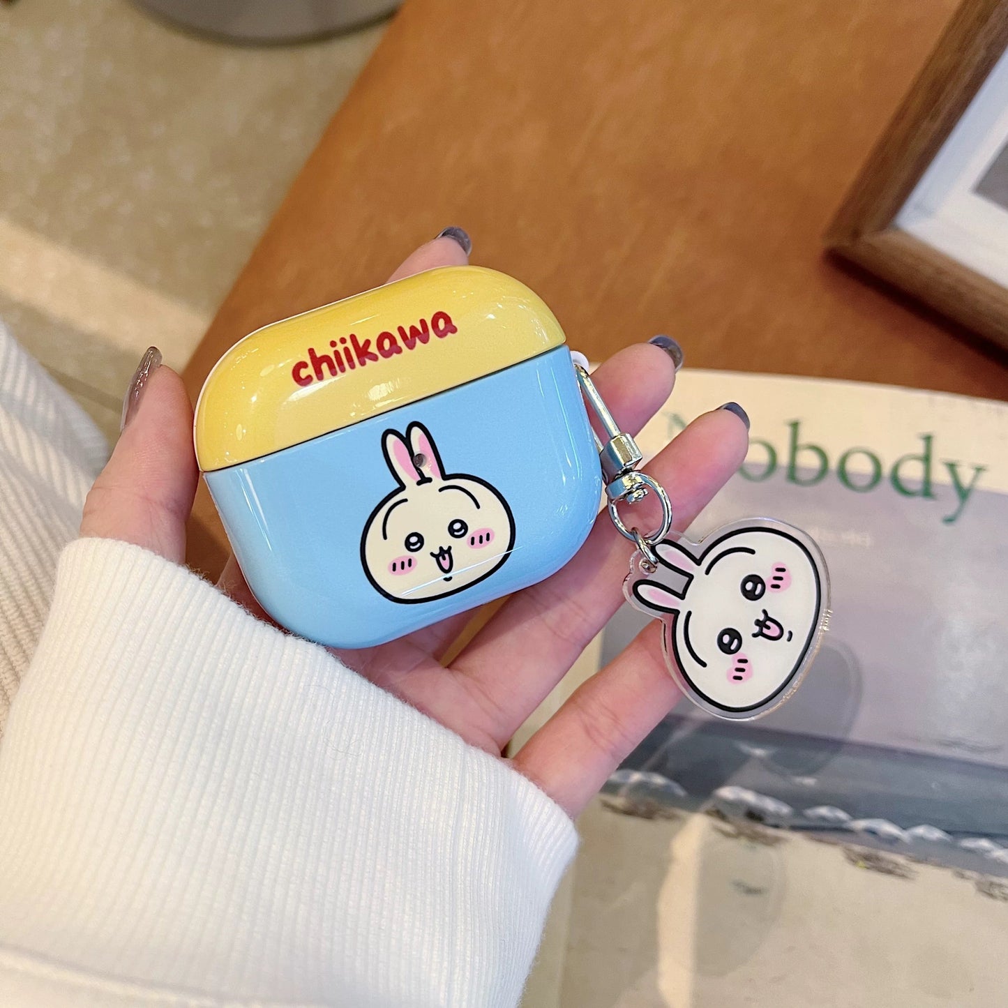 Japanese Cartoon ChiiKawa Pastel Colour | Chiikawa Hachiware Usagi Pink Blue Yellow Mint with Keychain - AirPods AirPodsPro AirPods3 AirPods4 Case KawaiiGiftLand