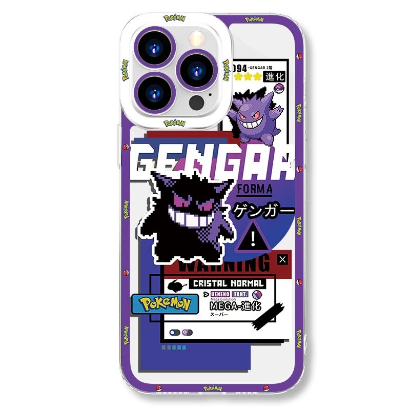 Japan Cartoon Pokemon Game Pixel Version | Bulbasaur Charmander Squirtle Pikachu Eevee Gengar Mew Mewtwo - iPhone Case PLUS SE2 XS XR X 11 12 13 14 15 16 16e 17 17e Pro Promax 12mini 13mini