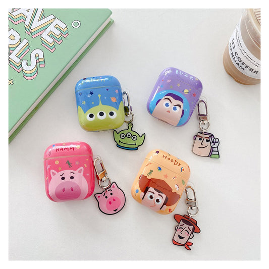 Japanese Cartoon Lovely Big Head | Toy Story Woody Buzz Alien Ham Pink Blue Purple Orange with Keychain - AirPods AirPodsPro AirPods3 AirPods4 Case