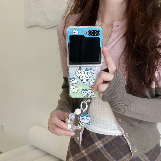 Cute Cartoon Magnetic Case with Phone Handle | Chiikawa Daily Outing - Phone Case Samsung Galaxy Z Flip 3 4 5 6 KawaiiGiftLand
