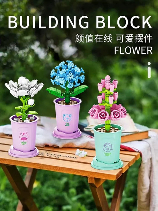 Mini Block Building Potted Plant | The Chinese Zodiac - Tiny Particle Assembly DIY Handmade Gift - KawaiiGiftLand