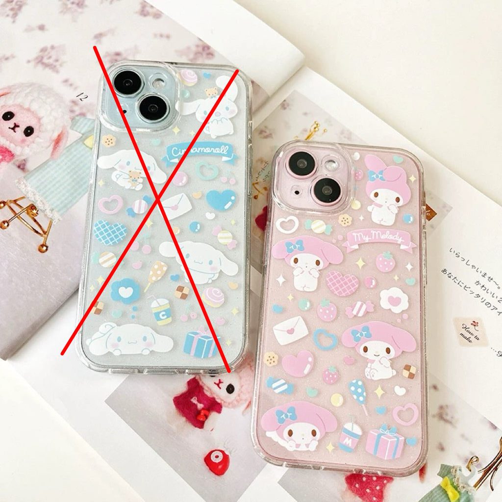 Japanese Cartoon Sanrio | Clean Glitter Full Hello Kitty My Melody Kuromi Cinnamoroll Pompompurin Pochacco - iPhone Case 13 14 15 16 Pro Promax Plus KawaiiGiftLand