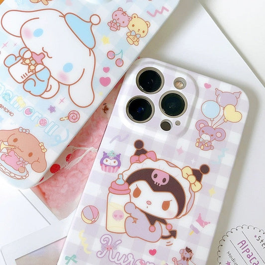 Japanese Cartoon Sweet Cute Baby Style | Kuromi Cinnamoroll Hangyodon - Colour Matt iPhone Case 14 13 Pro Promax KawaiiGiftLand
