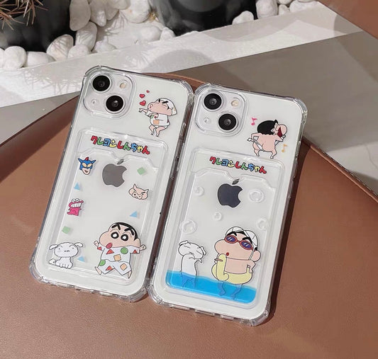 Japanese Cartoon Crayon Boy Photo Holder | Swimming & Pajamas - iPhone Case PLUS X 11 12 13 14 15 16 Pro Promax KawaiiGiftLand