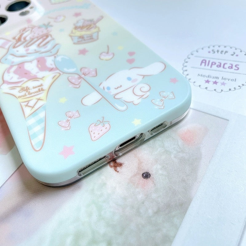 Japanese Cartoon Cinnamoroll Ice Cream Pastel Matt iPhone Case 12 13 14 Pro Promax KawaiiGiftLand