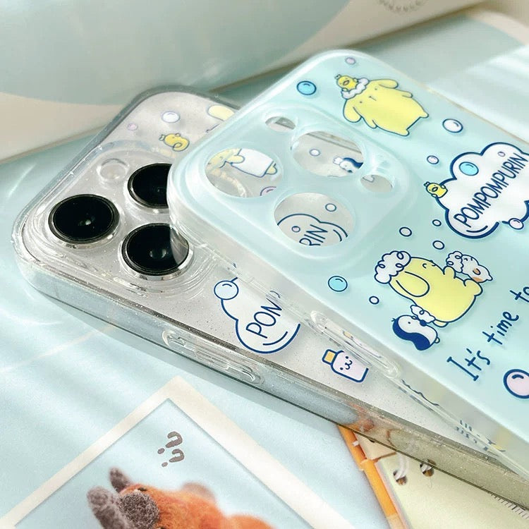 Japanese Cartoon Pompompurin Bathing Matt Blue iPhone Case 15 Pro Promax KawaiiGiftLand