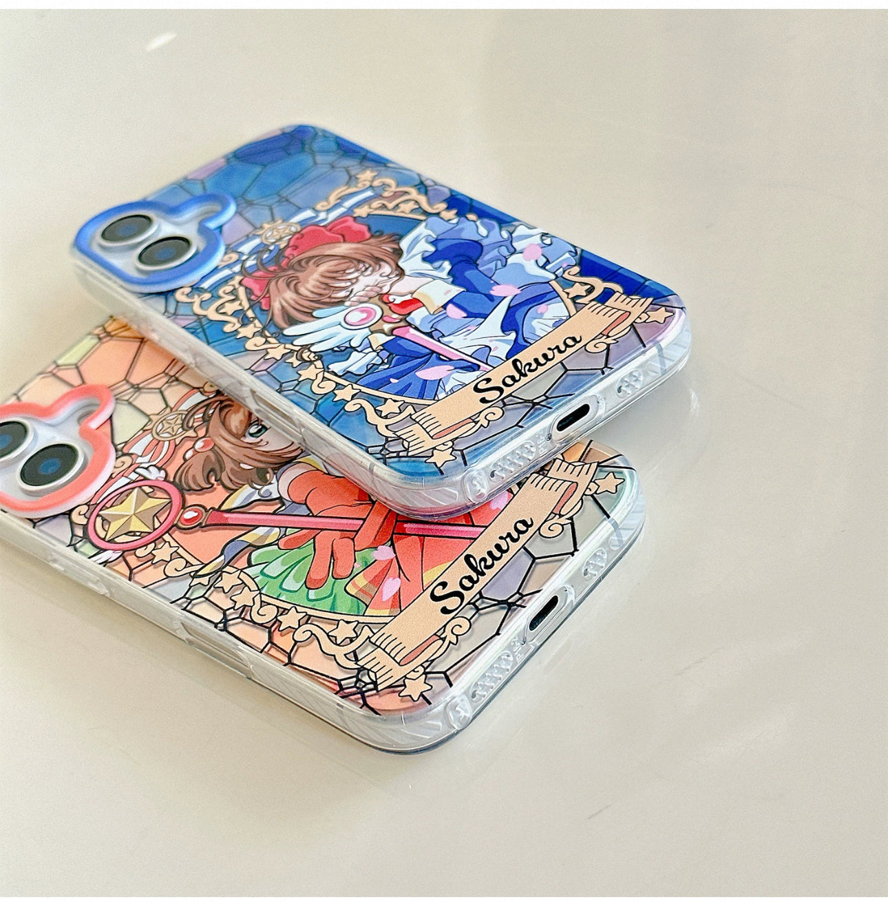 Japanese Cartoon CardCaptorSakura Layer Glass Window Version | Pink Blue Orange - iPhone Case 6 7 8 PLUS SE2 XS XR X 11 12 13 14 15 16 Pro Promax 12mini 13mini KawaiiGiftLand