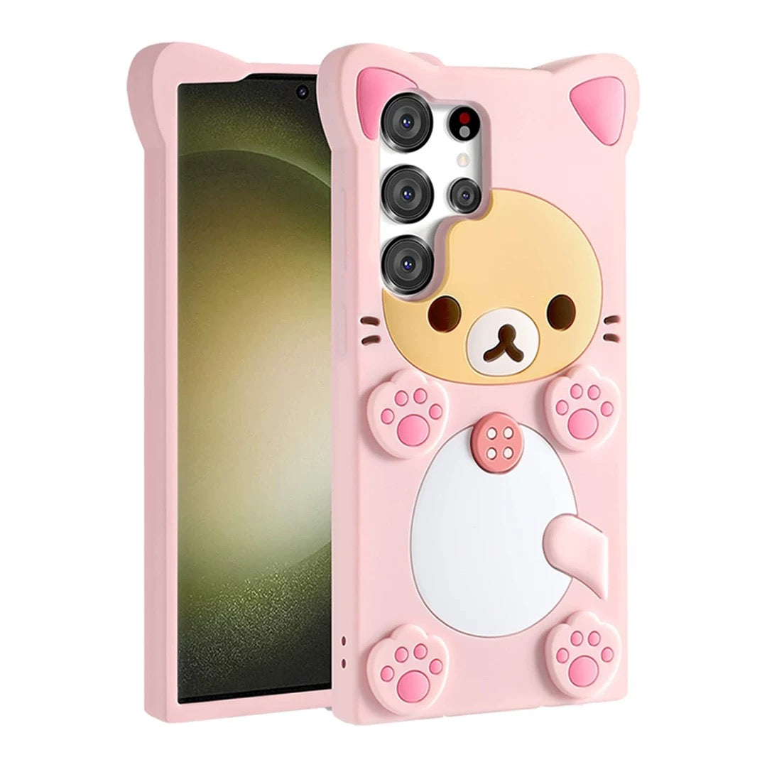Japanese Cartoon Rilakkuma Silicone Case | Pink Neko Cat Japanese Cartoon Rilakkuma Silicone Case | Pink Neko Cat