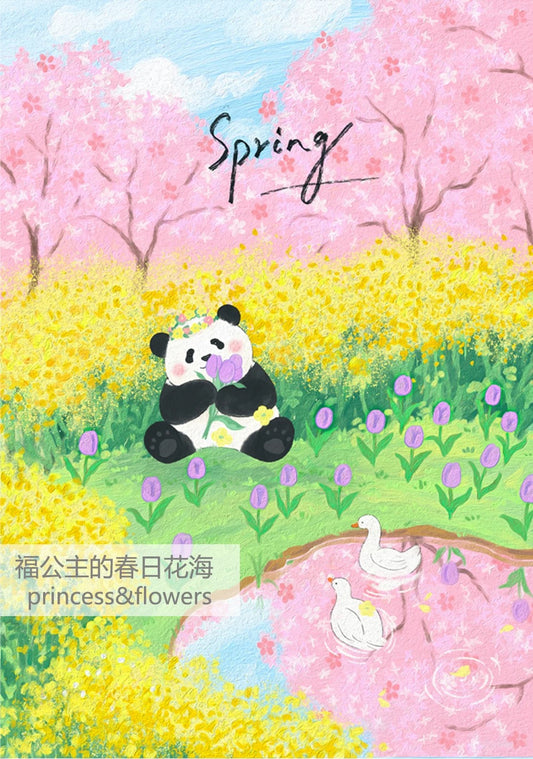 SOULPUZZ 500 Pieces Puzzle | Princess & Flower - Panda Princess Fu in Spring Flowers Sea Cute Animal Difficulty Stress Relief Couples Trendy Gifts Home Decoration KawaiiGiftLand
