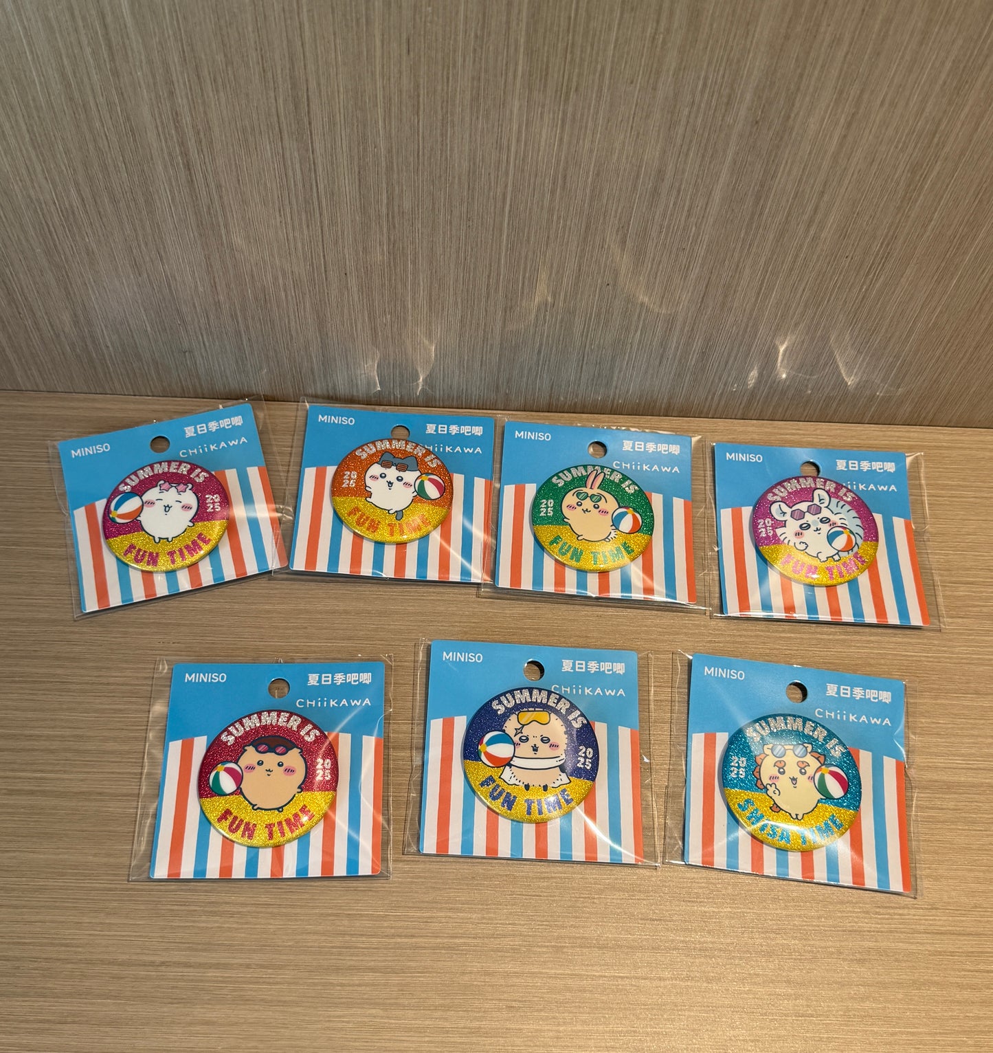 ChiiKawa X Miniso Hot Summer Series | ChiiKawa Hachiware Usagi Momonga Kurimanju Rakko Shisa Summer Time Badge - Kawaii Items Room Decoration