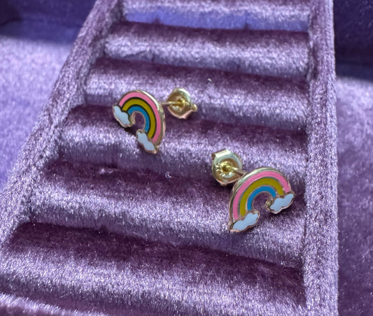 Lovely Design Neon Rainbow Pink Yellow Blue 925 Gilding Gold Earrings with Ring Box - Kawaii Fashio Japan Style KawaiiGiftLand