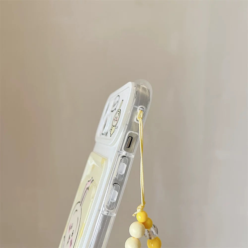 Japanese Cartoon Chiikawa | ChiiKawa Hachiware Usagi Happy Outing with Card Holder & Handle Strap - Phone Case Samsung Galaxy S25 S24 S23 S22 S21 FE Ultra Edge