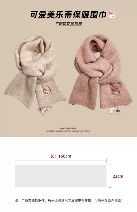 Sanrio Simple Design Warm Scarf | My Melody - Made with Wool Autumn Winter Accessories Fashionable