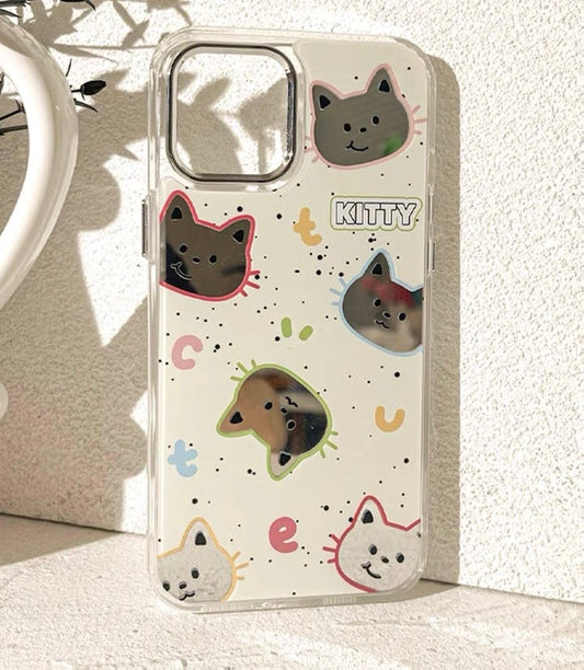 Lovely Cat Kitten with Mirror iPhone case Kawaii Lovely Cute Lolita iPhone PLUS 11 12 13 14 15 16 Pro Promax KawaiiGiftLand