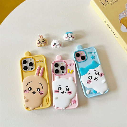Japanese Cartoon ChiiKawa Look at you Silicone | Chiikawa Hachiware Usagi - iPhone Case 16 15 14 13 12 Pro ProMax