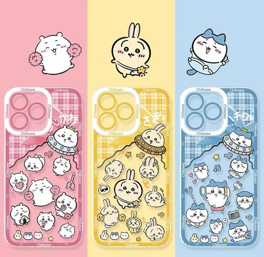 Japanese Cartoon ChiiKawa UFO Version Clean Case | Chiikawa Hachiware Usagi Momonga - iPhone Case PLUS SE2 XS XR X 11 12 13 14 15 16 16e 17 17e Pro Promax 12mini 13mini