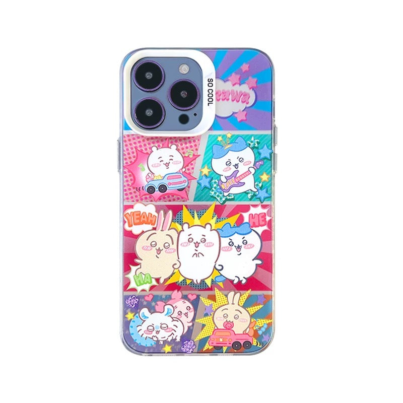 Japanese Cartoon ChiiKawa | Laser Comic Chiikawa Hachiware Usagi Momonga - iPhone Case 11 12 13 14 15 16 Pro Promax KawaiiGiftLand
