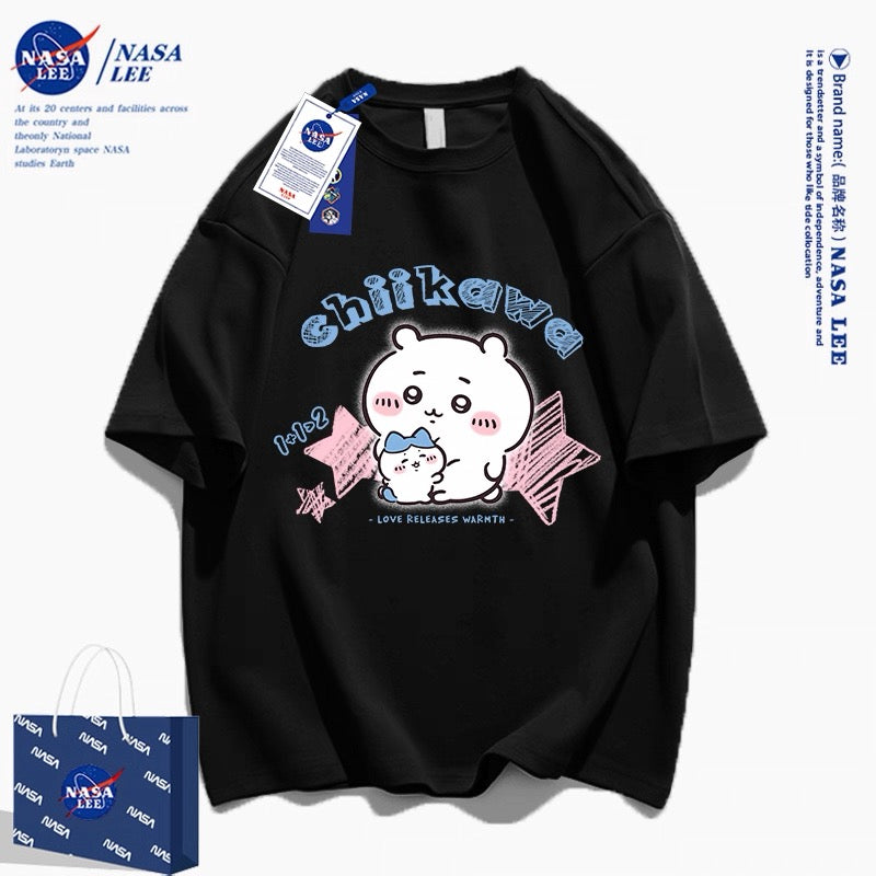 Japanese Cartoon ChiiKawa Casual Style T-Shirt Series | Big Chiikawa with Small Hachiware - Kawaii Fashion Items
