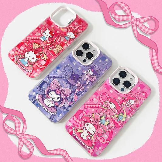 Japanese Cartoon Sanrio Colourful Ribbon Laser Case | Hello Kitty My Melody Kuromi Cinnamoroll Pompompurin Hangyodon 6 Styles - Phone Case Samsung Galaxy S26 S25 S24 S23 S22 S21 FE Ultra Edge