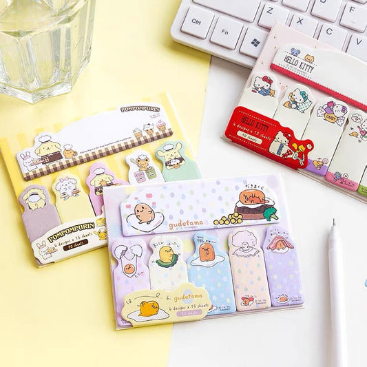 Sanrio Japan Cute Cartoon Pastel Memo Stickers Part 3 | Hello Kitty Little Twin Stars My Melody Cinnamoroll Pompompurin Gudetama - 90Sheets KawaiiGiftLand