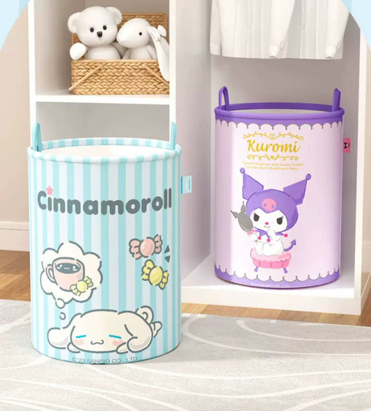 Japanese Cartoon Sanrio with Friends Giant Round Foldable Storage Basket | Hello Kitty My Melody Kuromi Cinnamoroll Pochacco - Bedroom Bathroom Girl Gift