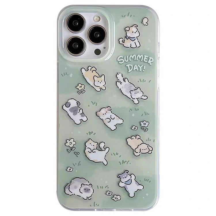 Lovely Puppy with Grass iPhone Case 11 12 13 14 15 16 Pro Plus Promax mini KawaiiGiftLand