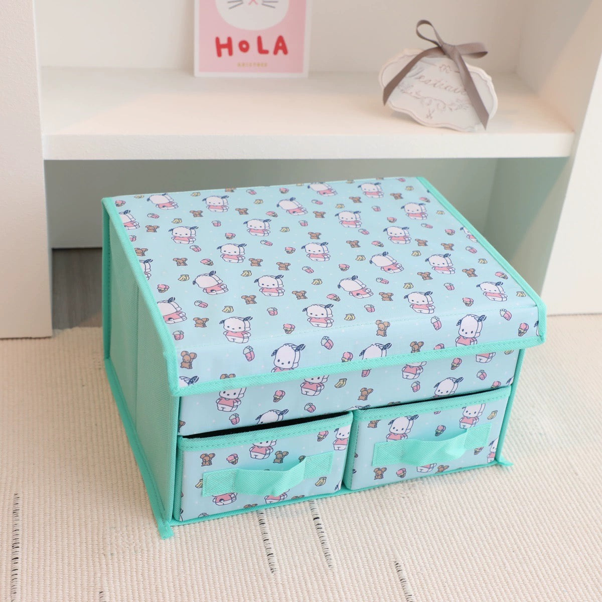 Japanese Cartoon Cube Style Desk Storage Box with Two Drawers | Hello Kitty My Melody Kuromi Little Twin Stars Cinnamoroll Pompompurin Pochacco - Bedroom Girl Gift KawaiiGiftLand