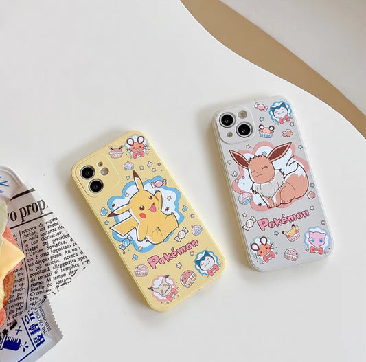 Japanese Cartoon Pokemon Hand Drawing Version | Pikachu Eevee Colour Case - iPhone Case 7 8 PLUS SE2 XS XR X 11 12 13 14 15 16 Pro Promax 12mini 13mini
