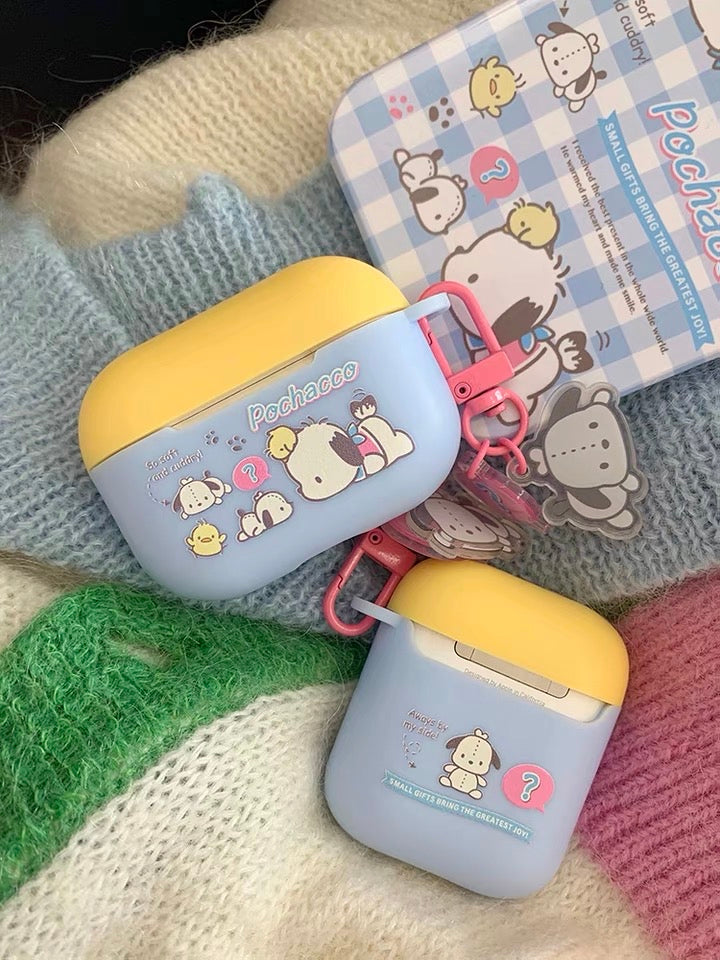 Japanese Cartoon Pochacco PC with Plush AirPods AirPodsPro AirPods3 AirPodsPro2 Case Yellow and Blue KawaiiGiftLand