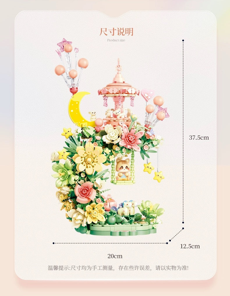 Mini Block Building Fancy Forest Moon Flower - with LED Lights Valentine Girlish DIY Handmade Gift KawaiiGiftLand