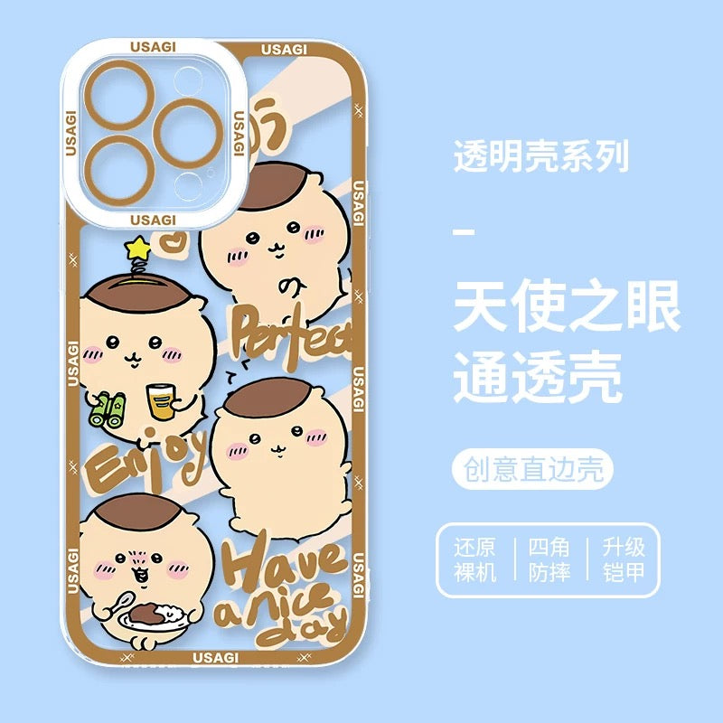 Japanese Cartoon Chiikawa Happy Enjoy Day Version | Chiikawa Hachiware Usagi Momonga Kurimanju - iPhone Case PLUS SE2 XS XR X 11 12 13 14 15 16 16e 17 17e Pro Promax 12mini 13mini