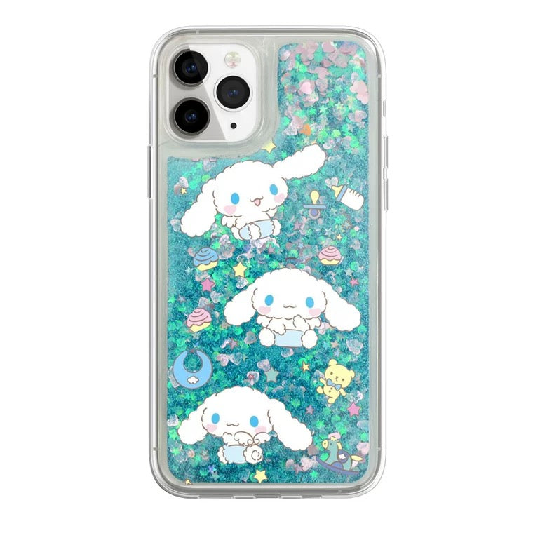 Japanese Cartoon Cinnamoroll Baby Angel - Blue Glitter QuickSand iPhone Case 6 7 8 PLUS SE2 XS XR X 11 12 13 14 15 16 Pro Promax 12mini 13mini KawaiiGiftLand