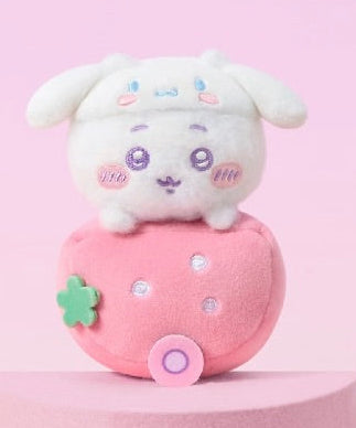ChiiKawa X Miniso X Sanrio Series | ChiiKawa Hachiware Usagi Momonga Riding Strawberry Car Plush Doll Keychain - Kawaii Items Room Decoration doll