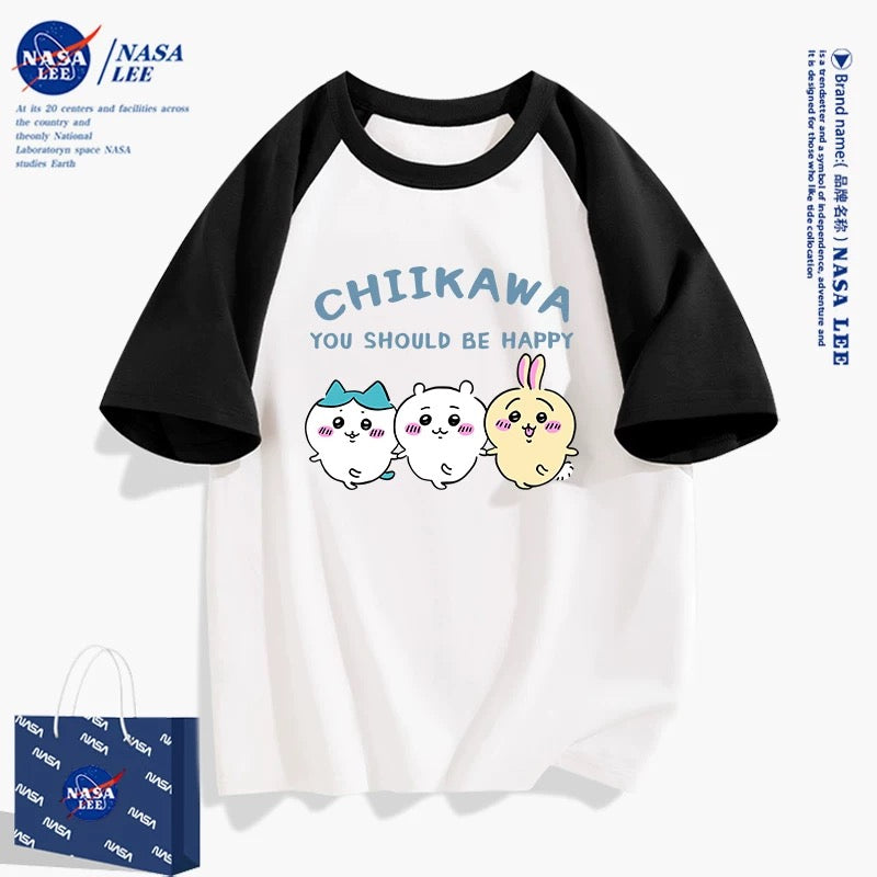 Japanese Cartoon ChiiKawa Casual Style T-Shirt Series | Chiikawa Hachiware Usagi You Should Be Happy 2 - Kawaii Fashion Items