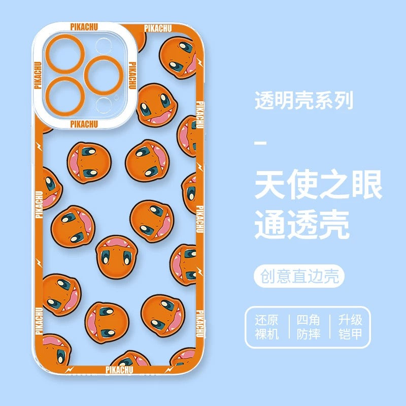 Japan Cartoon Pokemon Full Happy Face Verison | Charmander - iPhone Case 6 7 8 PLUS SE2 XS XR X 11 12 13 14 15 16 16e Pro Promax 12mini 13mini